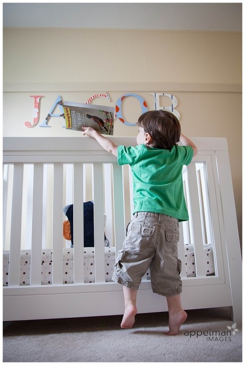 Simple Naperville Family Pictures by Appelman Images Photography - Photograph of toddler reaching in to Crib