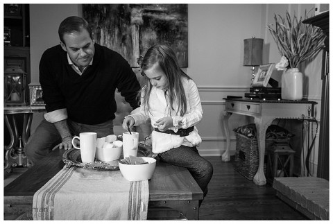 Little Girl and Dad In Home Photography session in Naperville hot chocolate