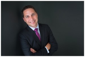 Naperville business headshot portrait dark suit dark background purple tie