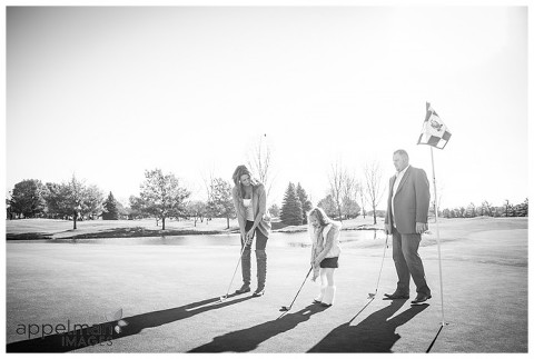 Family Picture in Naperville at White Eagle Golf Club shadows and tees