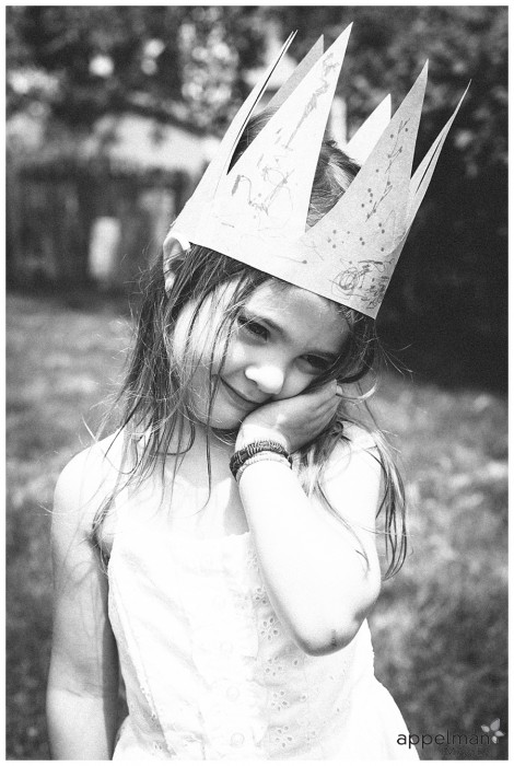 Little girl in home made Queen Elsa crown by Naperville kid photographer