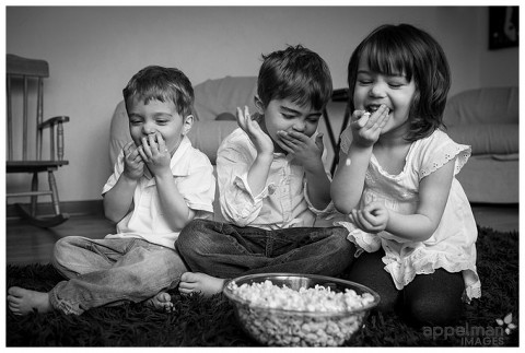 Laughter and Popcorn for three siblings by Naperville family photographer