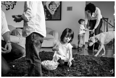 Popcorn and family chaos by Child photographer in Naperville in a Iifestyle photo
