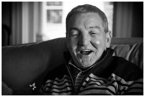 happy grandpa in black and white oak park ireland visit photo